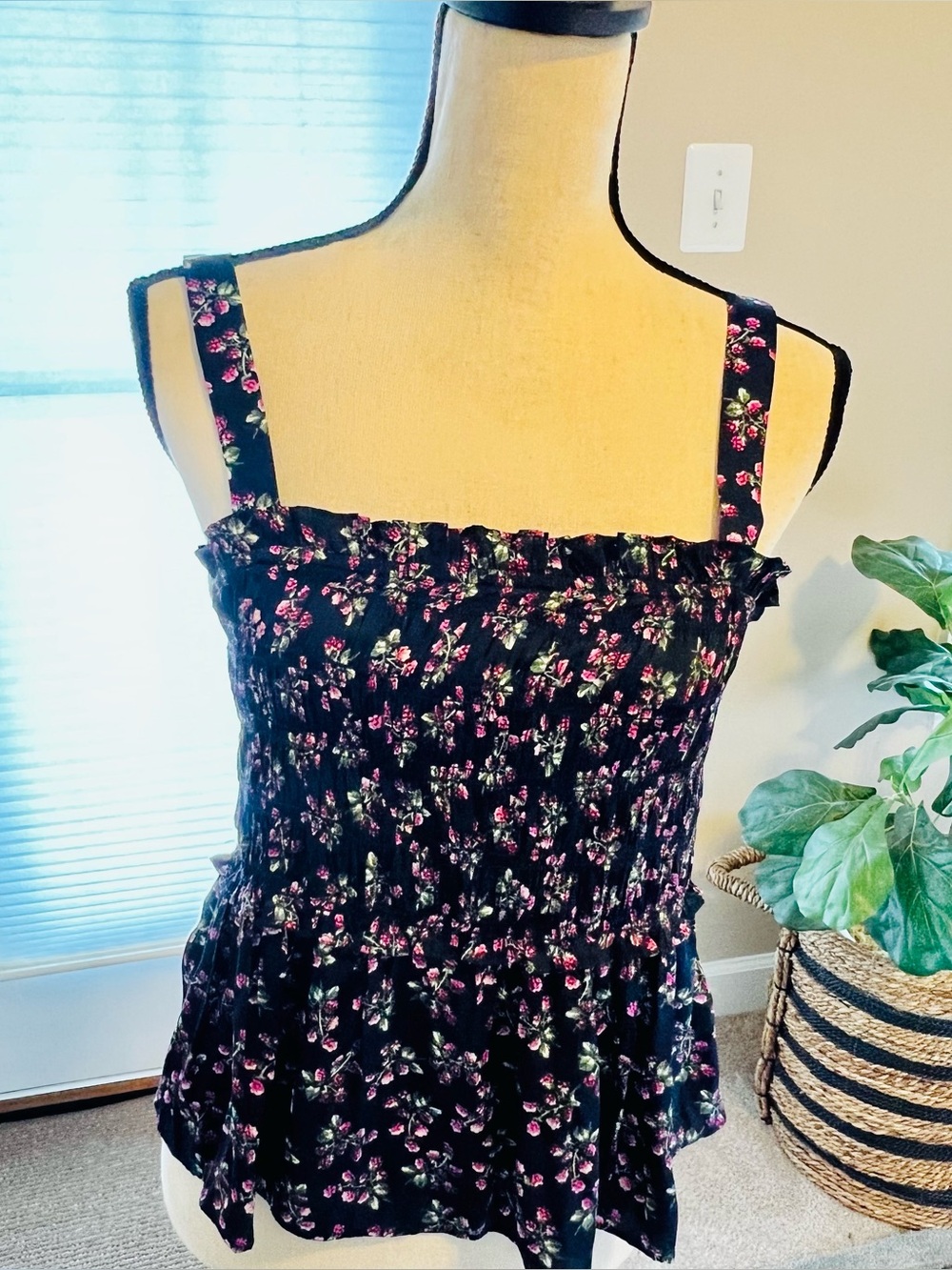 J Crew Featherweight Smocked Cropped Tank Top Twilight Berry XL